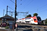 Caltrain heading away from College Park Station, ultimately ending up at San Francisco Terminal